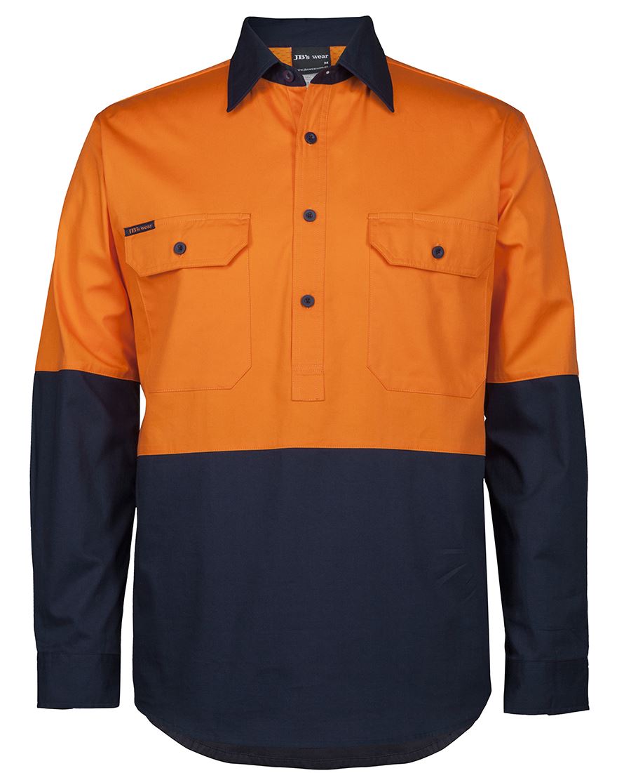 HI VIS CLOSE FRONT L/S 150G WORK SHIRT